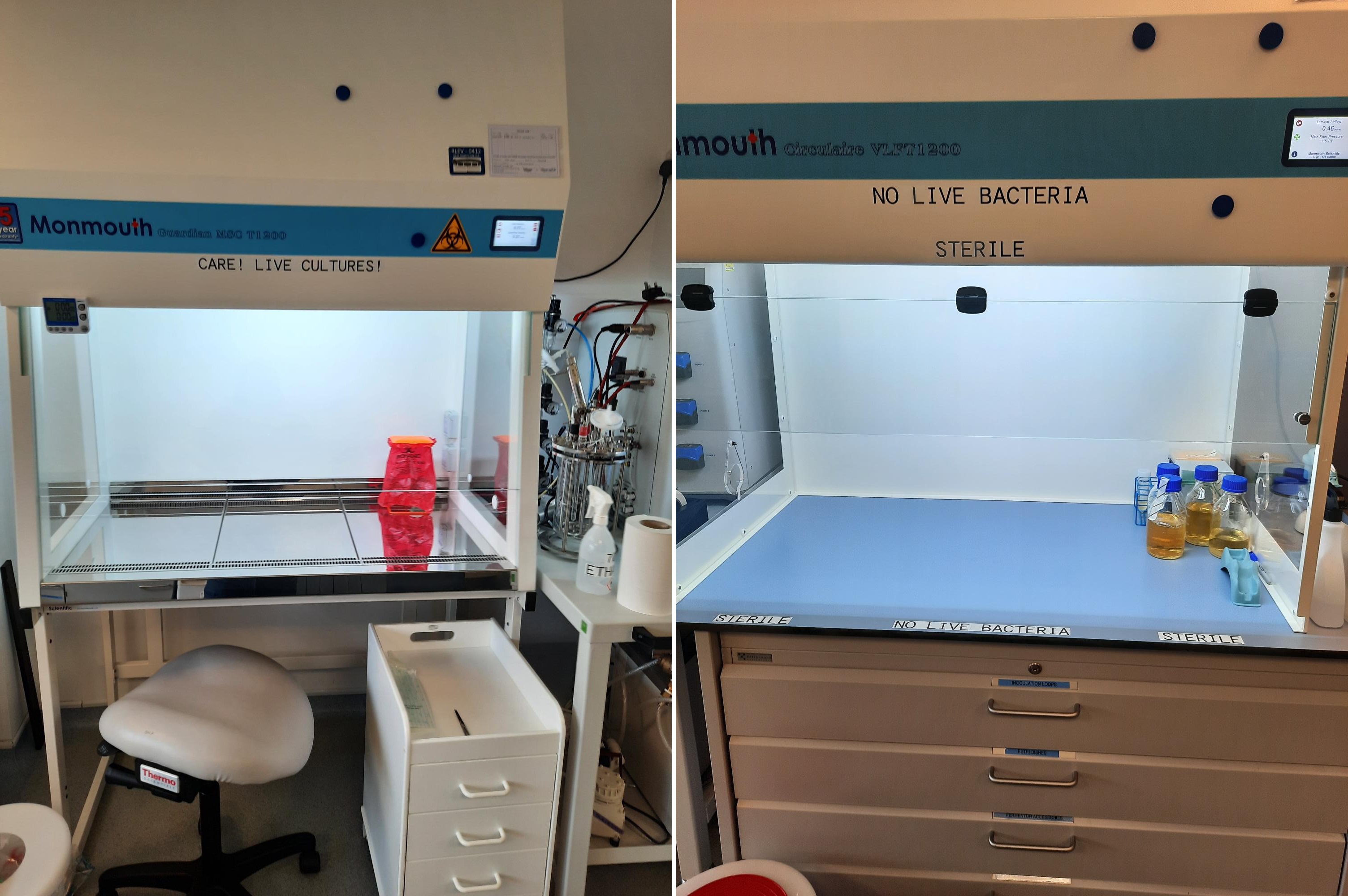 Class 2 Cabinet (left) and Laminar Flow Cabinet (right)