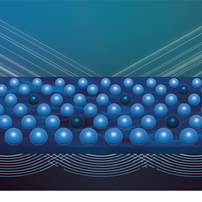Graphic showing a thin film with different coloured spheres sat on top of it