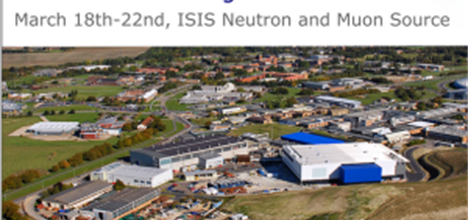 Aerial photo of Rutherford Appleton Laboratories. Text at the top of the banner reads "ISIS muon Training School 2024. March 18t