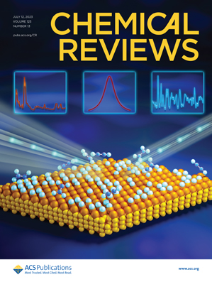 July 12th, 2023 cover of Chemical Reviews journal. Depicts an image of the structure of a catalyst.