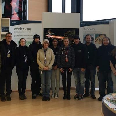 The ESS team visiting ISIS in 2019. From left: Peixun Li, Marek Jura, Sarah Youngs, James Taylor, Sarah Langham, Asha Dopplapudi