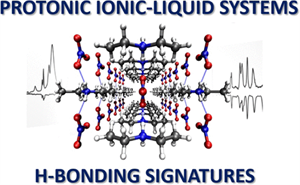 Protonic ionic-liquid systems. H-bonded signatures overlays atomic structure