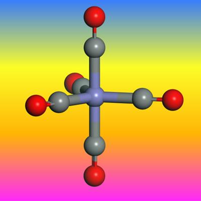 The iron pentacrabonyl molecule on a multicoloured background
