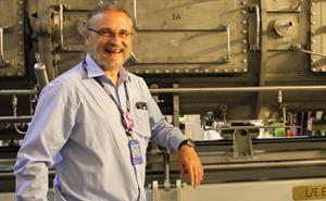 Alan Letchford next to the new Linac Tank 4