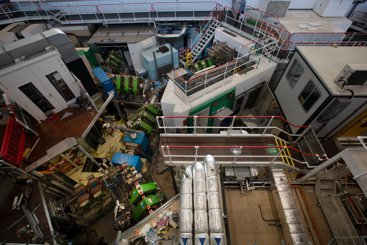RIKEN beamlines with mezzanine floor removed, expsoing the beamlines